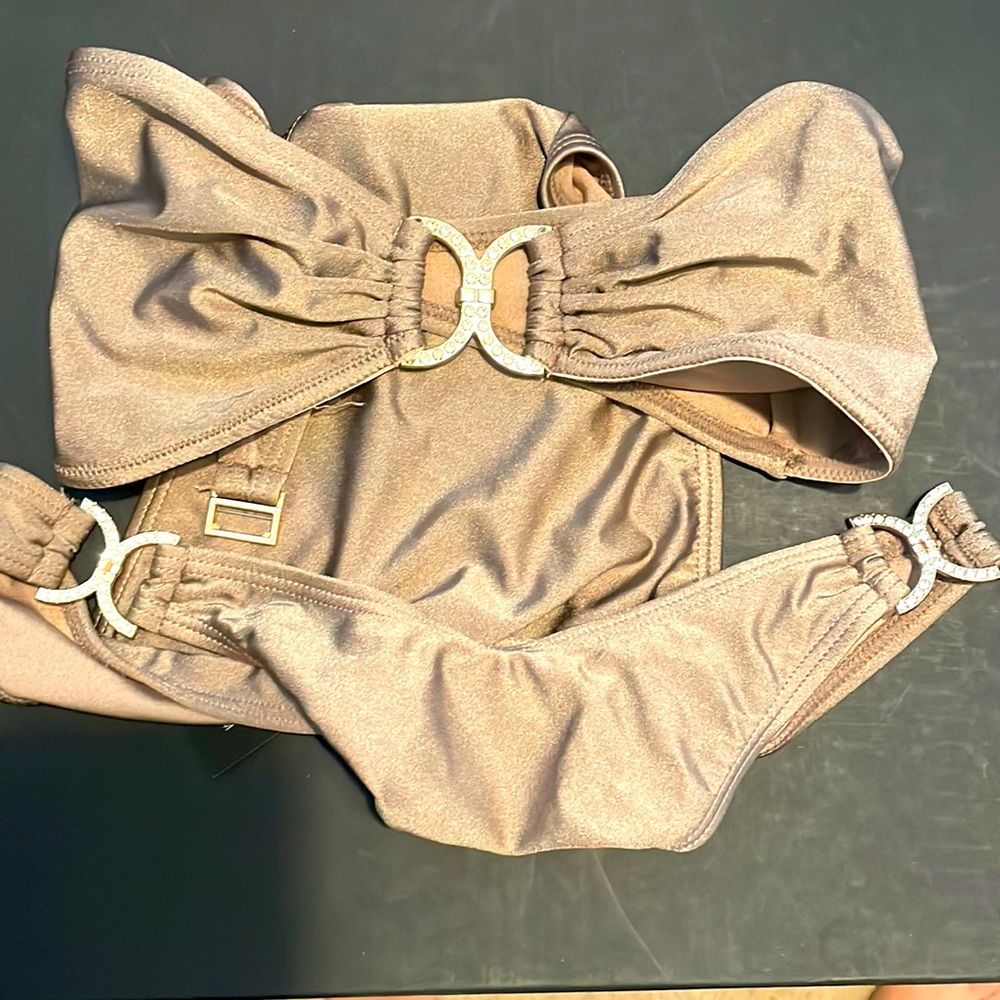 Fashion Nova two piece shine all summer 2-piece rhinestone bikini in Taupe!